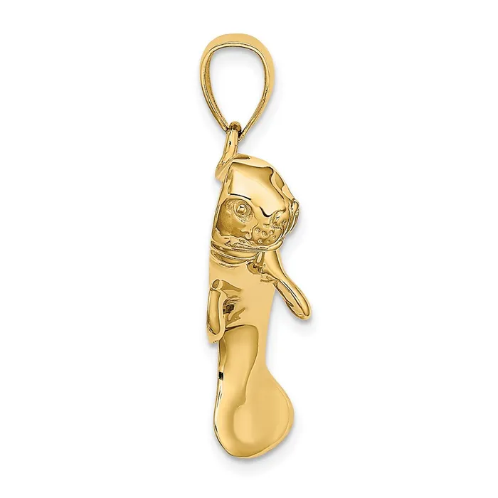 TreasureFineJewelers Charm Necklaces 14K 2D Polished Swimming Manatee Charm