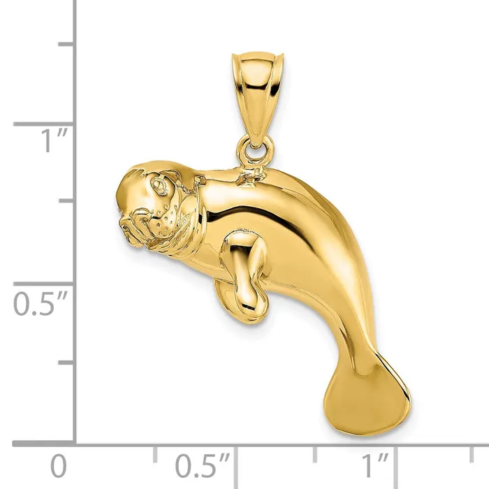 TreasureFineJewelers Charm Necklaces 14K 2D Polished Swimming Manatee Charm