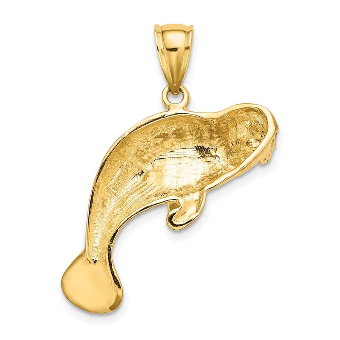 TreasureFineJewelers Charm Necklaces 14K 2D Polished Swimming Manatee Charm