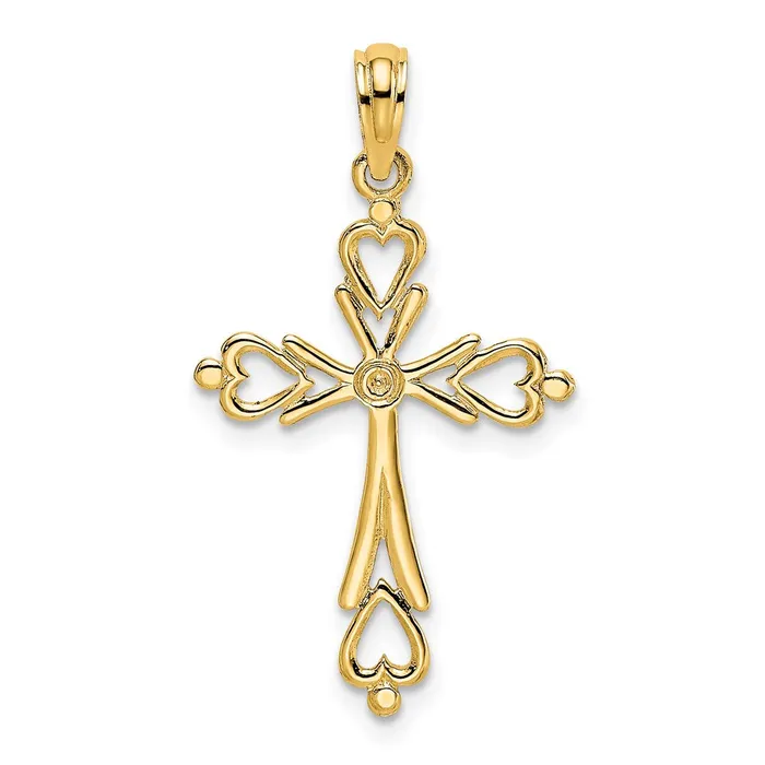 TreasureFineJewelers Charm Necklaces 14K Cross CutOut w Heart Ends Charm