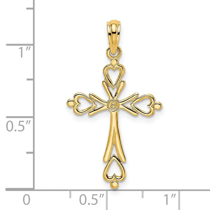 TreasureFineJewelers Charm Necklaces 14K Cross CutOut w Heart Ends Charm