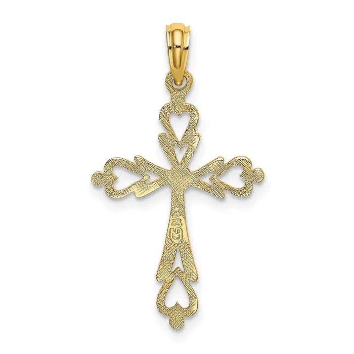 TreasureFineJewelers Charm Necklaces 14K Cross CutOut w Heart Ends Charm