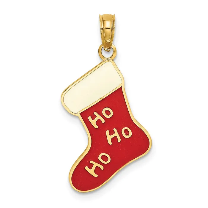TreasureFineJewelers Charm Necklaces 14K Enamel HO HO HO Christmas Stocking Charm TreasureFineJewelers Charm Necklaces 14K Enamel HO HO HO Christmas Stocking Charm