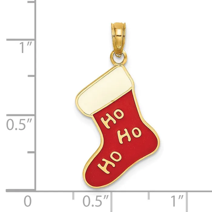 TreasureFineJewelers Charm Necklaces 14K Enamel HO HO HO Christmas Stocking Charm