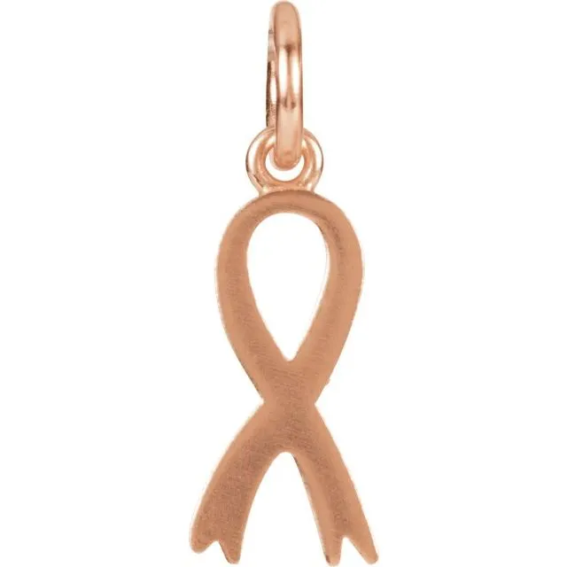 TreasureFineJewelers Charm Necklaces 14K Rose Gold Breast Cancer Awareness Ribbon Charm