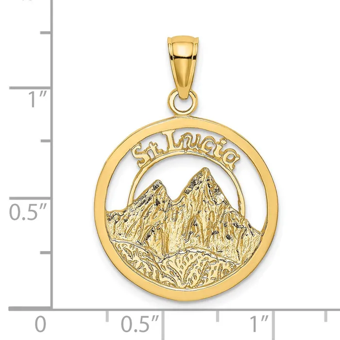 TreasureFineJewelers Charm Necklaces 14K ST LUCIA Twin Pitons Charm