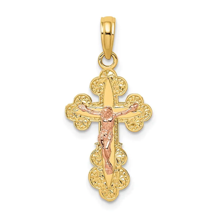 TreasureFineJewelers Charm Necklaces 14K TwoTone Crucifix W Scallop Trim Charm TreasureFineJewelers Charm Necklaces 14K TwoTone Crucifix W Scallop Trim Charm