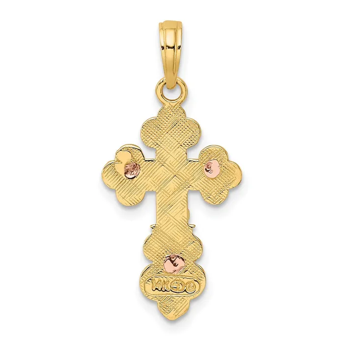 TreasureFineJewelers Charm Necklaces 14K TwoTone Crucifix W Scallop Trim Charm