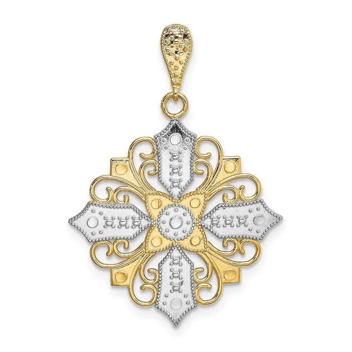 TreasureFineJewelers Charm Necklaces 14k w Rhodium Cutout Cross Medallion Charm TreasureFineJewelers Charm Necklaces 14k w Rhodium Cutout Cross Medallion Charm