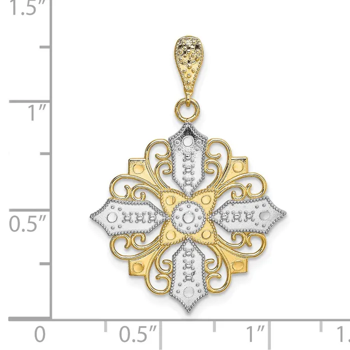 TreasureFineJewelers Charm Necklaces 14k w Rhodium Cutout Cross Medallion Charm