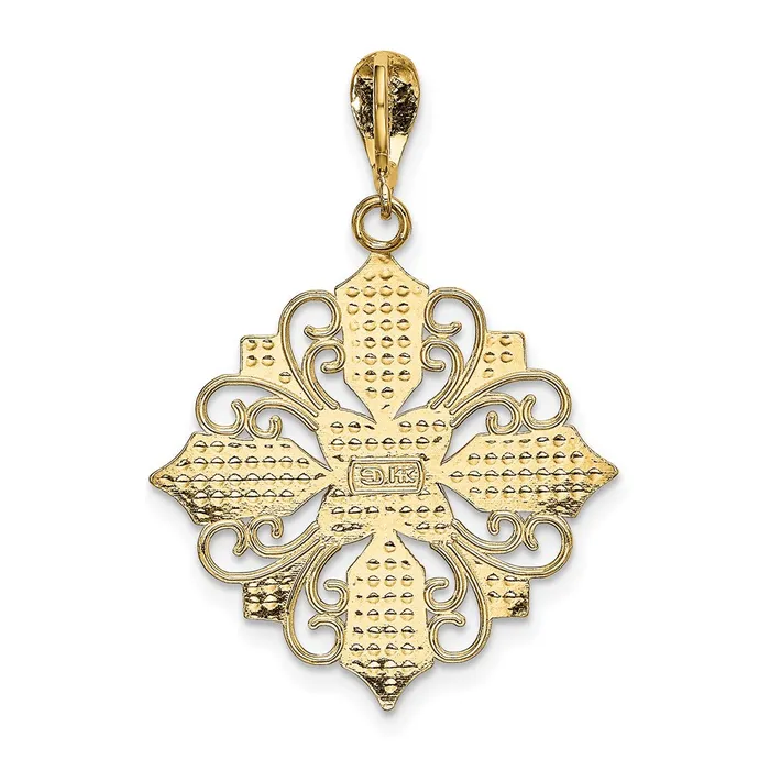 TreasureFineJewelers Charm Necklaces 14k w Rhodium Cutout Cross Medallion Charm