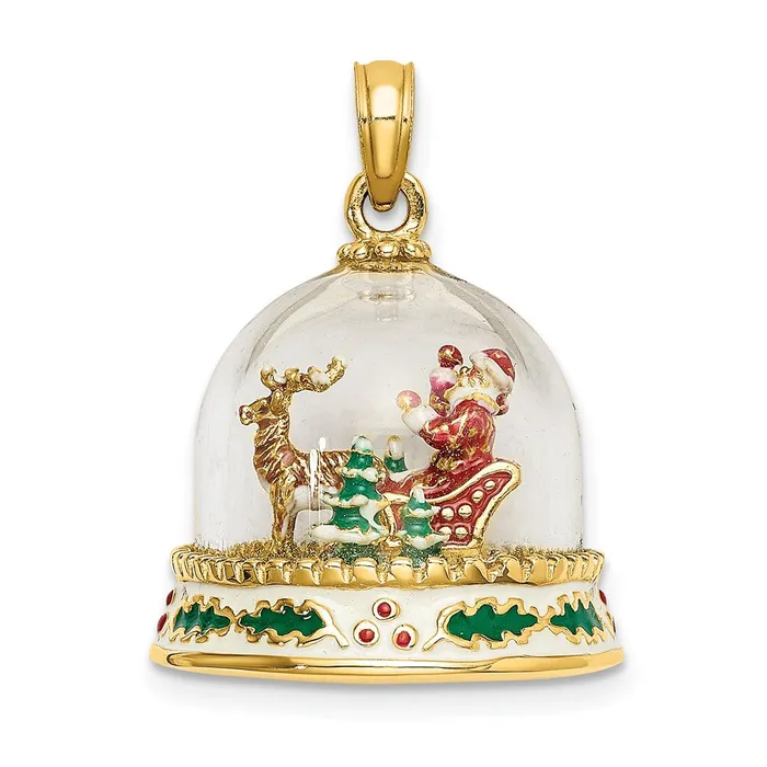 TreasureFineJewelers Charm Necklaces 14k Yellow Gold 3D Enameled Christmas Snow Globe Charm TreasureFineJewelers Charm Necklaces 14k Yellow Gold 3D Enameled Christmas Snow Globe Charm