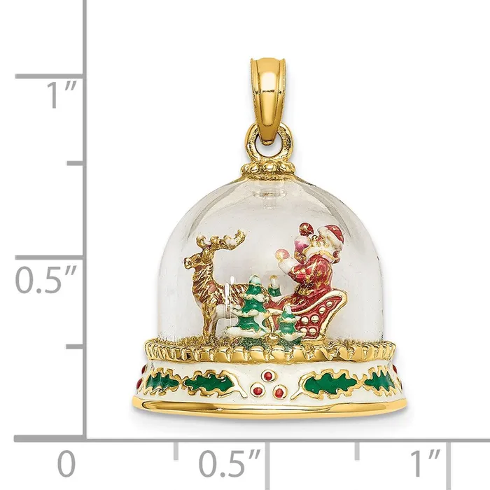 TreasureFineJewelers Charm Necklaces 14k Yellow Gold 3D Enameled Christmas Snow Globe Charm