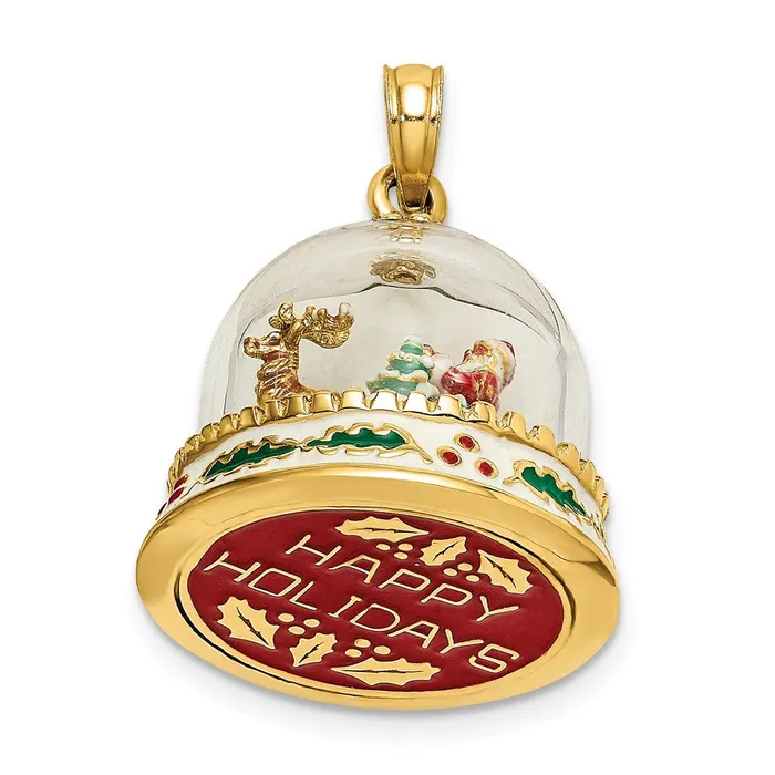 TreasureFineJewelers Charm Necklaces 14k Yellow Gold 3D Enameled Christmas Snow Globe Charm