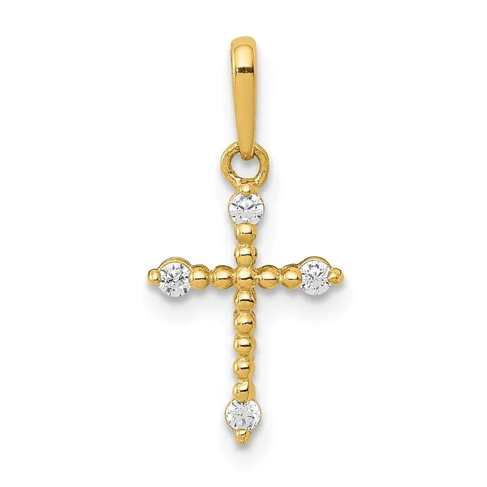 TreasureFineJewelers Charm Necklaces 14k Yellow Gold Polished Beaded CZ Cross Charm TreasureFineJewelers Charm Necklaces 14k Yellow Gold Polished Beaded CZ Cross Charm
