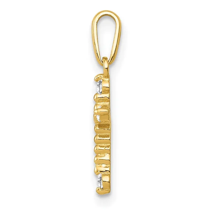 TreasureFineJewelers Charm Necklaces 14k Yellow Gold Polished Beaded CZ Cross Charm
