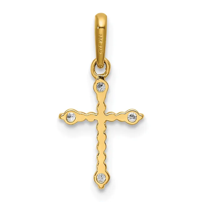TreasureFineJewelers Charm Necklaces 14k Yellow Gold Polished Beaded CZ Cross Charm