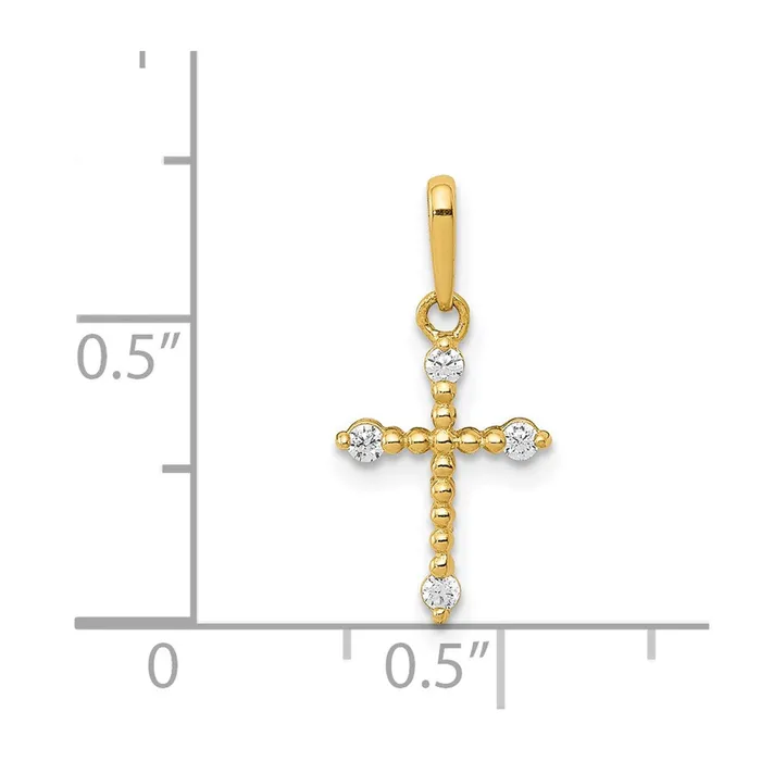 TreasureFineJewelers Charm Necklaces 14k Yellow Gold Polished Beaded CZ Cross Charm