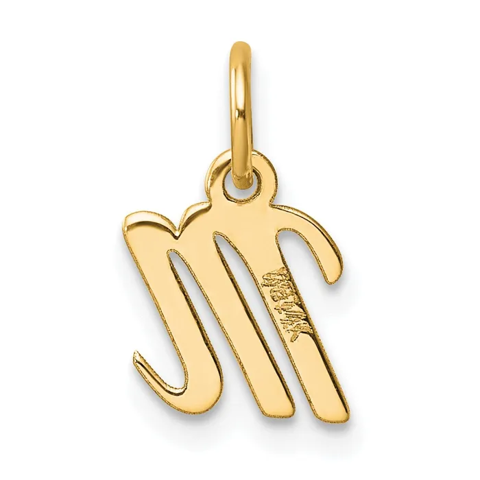 TreasureFineJewelers Charm Necklaces 14k Yellow Gold Small Script Letter M Initial Charm