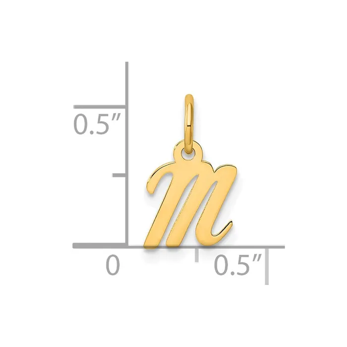 TreasureFineJewelers Charm Necklaces 14k Yellow Gold Small Script Letter M Initial Charm