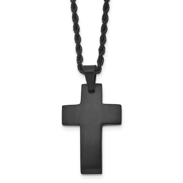 TreasureFineJewelers Chisel Stainless Steel Brushed Black IPplated Cross Pendant on a 20 inch Rope Chain Necklace Necklaces TreasureFineJewelers Chisel Stainless Steel Brushed Black IPplated Cross Pendant on a 20 inch Rope Chain Necklace Necklaces