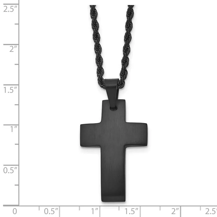 TreasureFineJewelers Chisel Stainless Steel Brushed Black IPplated Cross Pendant on a 20 inch Rope Chain Necklace Necklaces