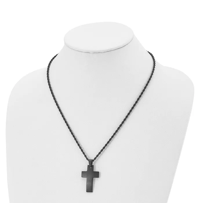 TreasureFineJewelers Chisel Stainless Steel Brushed Black IPplated Cross Pendant on a 20 inch Rope Chain Necklace Necklaces