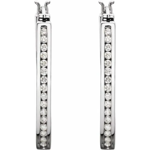 TreasureFineJewelers Earrings 14K White 1 CTW Diamond InsideOutside 30 mm Hoop Earrings