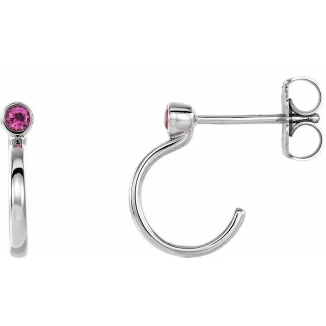 TreasureFineJewelers Earrings 14K White 2 mm Round Pink Tourmaline BezelSet Hoop Earrings TreasureFineJewelers Earrings 14K White 2 mm Round Pink Tourmaline BezelSet Hoop Earrings