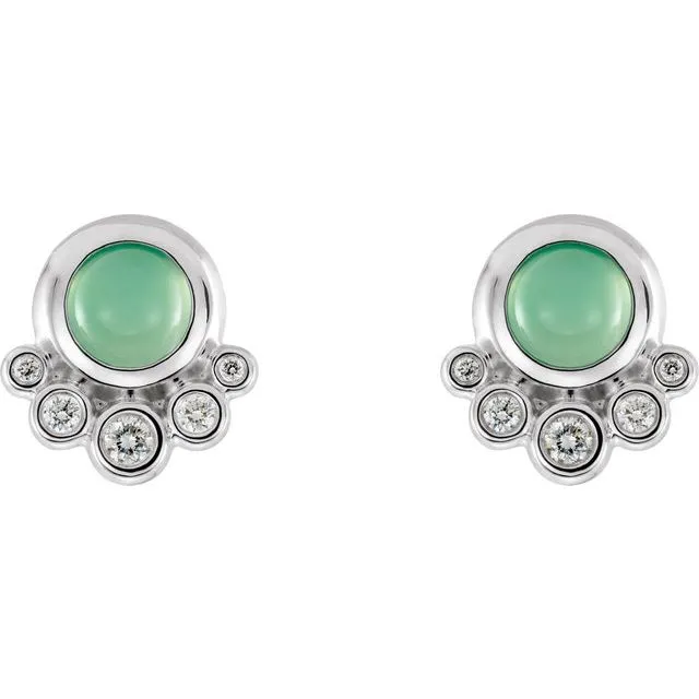 TreasureFineJewelers Earrings 14K White Gold Natural Chrysoprase 18 CTW Natural Diamond Earrings