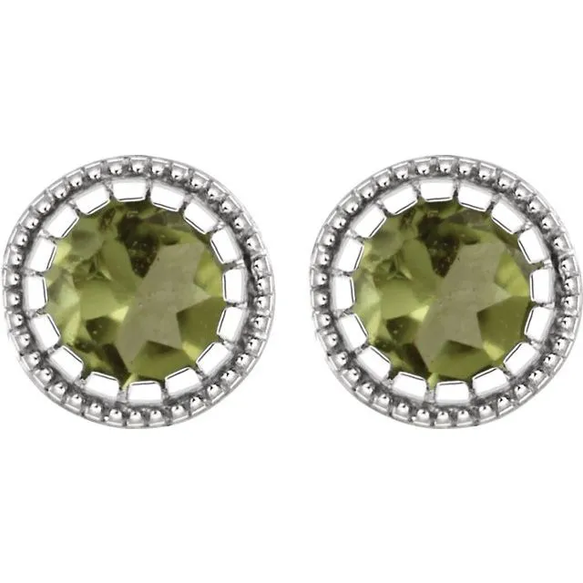 TreasureFineJewelers Earrings 14K White Gold Natural Peridot Stud Earrings