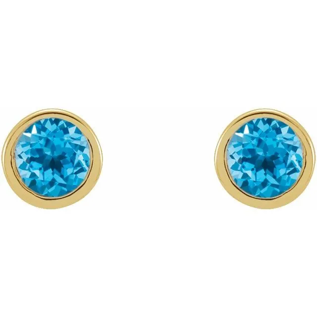 TreasureFineJewelers Earrings 14K Yellow Gold 25 mm Round Natural Swiss Blue Topaz Micro BezelSet Earrings