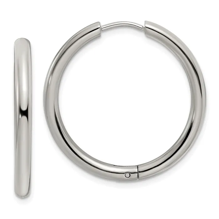 TreasureFineJewelers Earrings Stainless Steel Polished 3mm Hinged Hoop Earrings