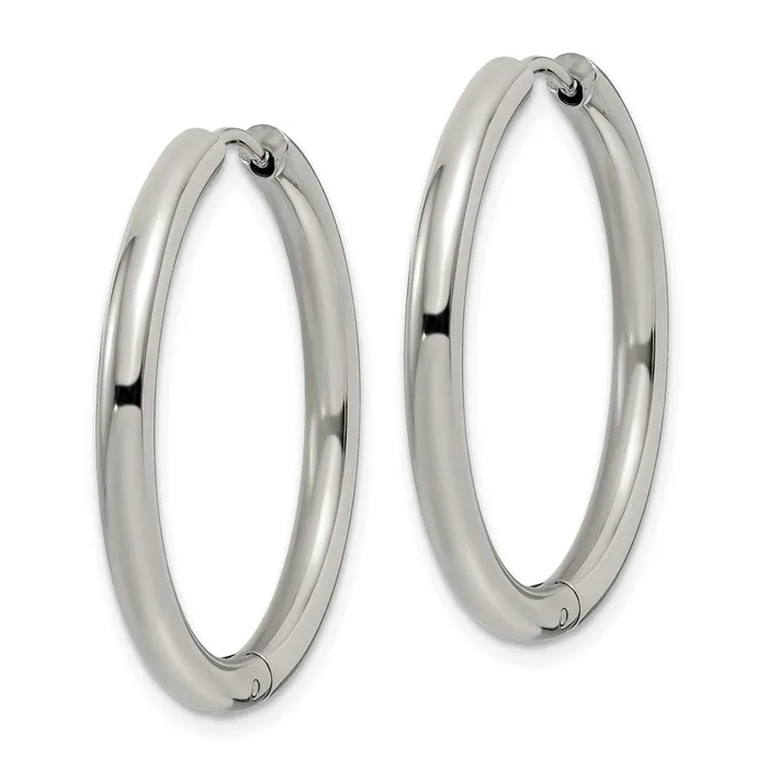 TreasureFineJewelers Earrings Stainless Steel Polished 3mm Hinged Hoop Earrings