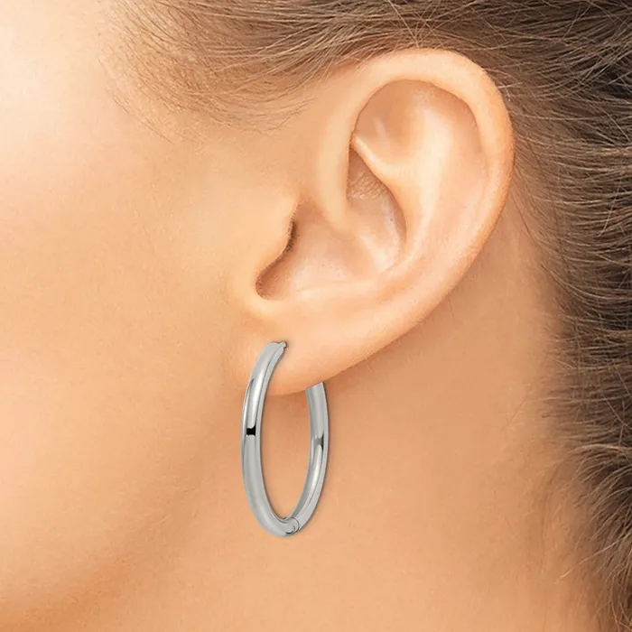 TreasureFineJewelers Earrings Stainless Steel Polished 3mm Hinged Hoop Earrings