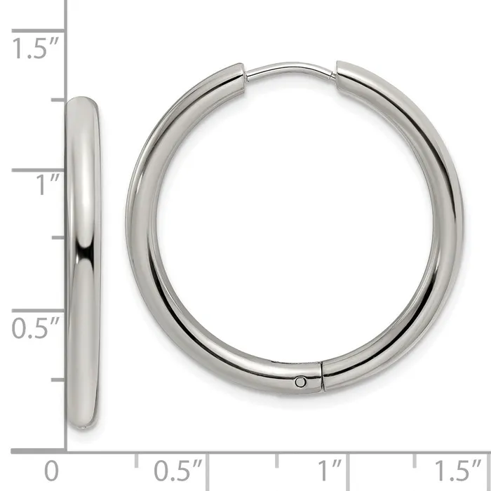 TreasureFineJewelers Earrings Stainless Steel Polished 3mm Hinged Hoop Earrings