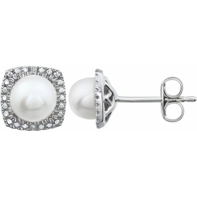 TreasureFineJewelers Earrings Sterling Silver Freshwater Cultured Pearl 015 CTW Diamond Earrings TreasureFineJewelers Earrings Sterling Silver Freshwater Cultured Pearl 015 CTW Diamond Earrings