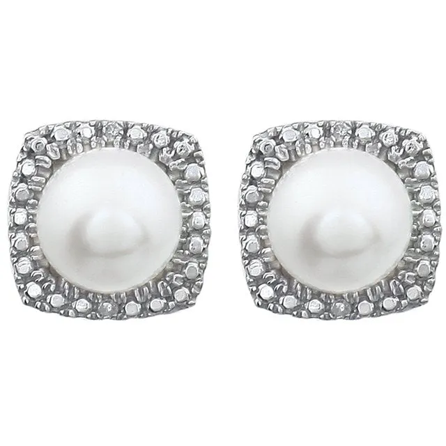 TreasureFineJewelers Earrings Sterling Silver Freshwater Cultured Pearl 015 CTW Diamond Earrings