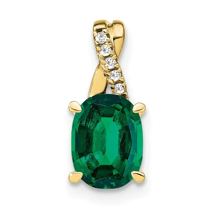 TreasureFineJewelers Necklaces 10k Oval Created Emerald and Diamond Pendant TreasureFineJewelers Necklaces 10k Oval Created Emerald and Diamond Pendant