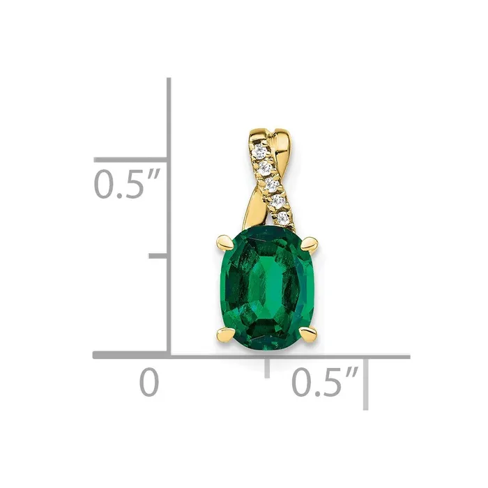 TreasureFineJewelers Necklaces 10k Oval Created Emerald and Diamond Pendant