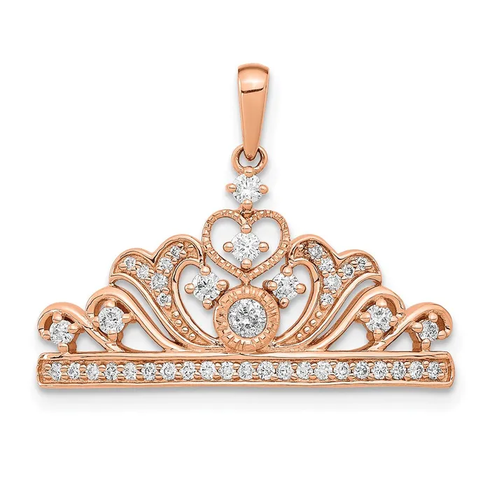 TreasureFineJewelers Necklaces 14k Rose Gold Polished Diamond Tiara Pendant TreasureFineJewelers Necklaces 14k Rose Gold Polished Diamond Tiara Pendant