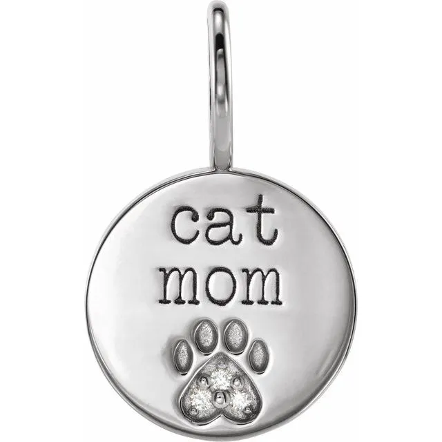 TreasureFineJewelers Necklaces 14K White Gold 01 CTW Natural Diamond Engraved Cat Mom Paw Print CharmPendant TreasureFineJewelers Necklaces 14K White Gold 01 CTW Natural Diamond Engraved Cat Mom Paw Print CharmPendant