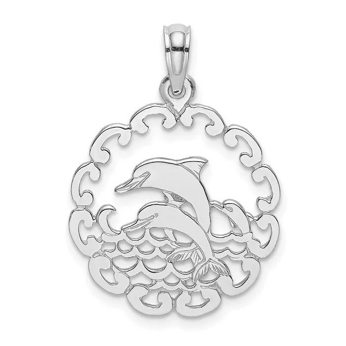 TreasureFineJewelers Necklaces 14K White Gold Cutout Jumping Dolphins Pendant TreasureFineJewelers Necklaces 14K White Gold Cutout Jumping Dolphins Pendant