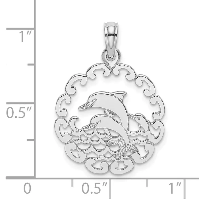 TreasureFineJewelers Necklaces 14K White Gold Cutout Jumping Dolphins Pendant