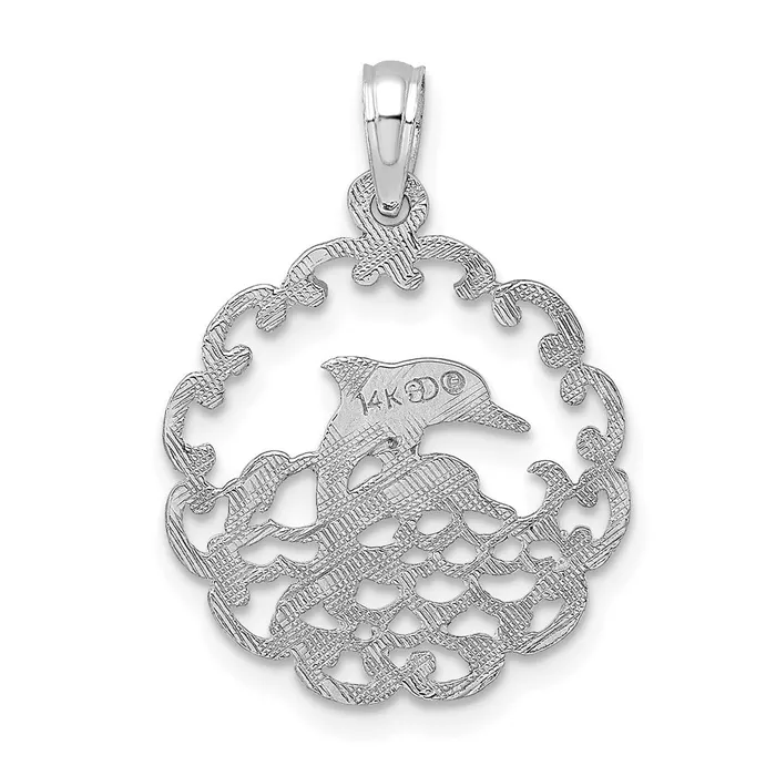TreasureFineJewelers Necklaces 14K White Gold Cutout Jumping Dolphins Pendant