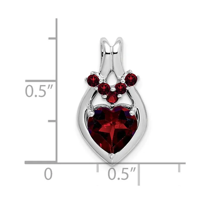 TreasureFineJewelers Necklaces 14k White Gold Garnet Heart Pendant