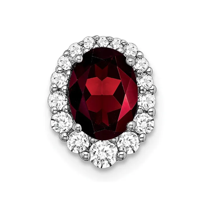 TreasureFineJewelers Necklaces 14k White Gold Oval Garnet and Diamond Halo Chain Slide TreasureFineJewelers Necklaces 14k White Gold Oval Garnet and Diamond Halo Chain Slide