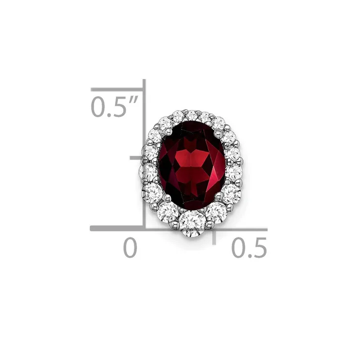 TreasureFineJewelers Necklaces 14k White Gold Oval Garnet and Diamond Halo Chain Slide