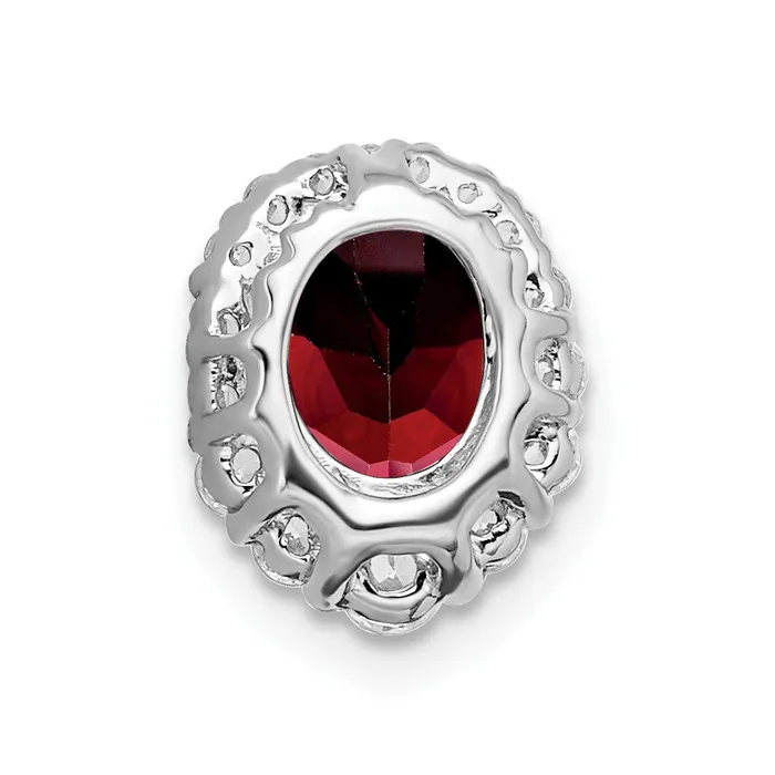 TreasureFineJewelers Necklaces 14k White Gold Oval Garnet and Diamond Halo Chain Slide