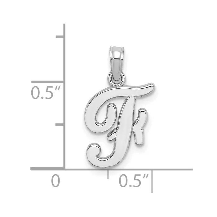 TreasureFineJewelers Necklaces 14k White Gold White Gold Script Letter F Initial Pendant